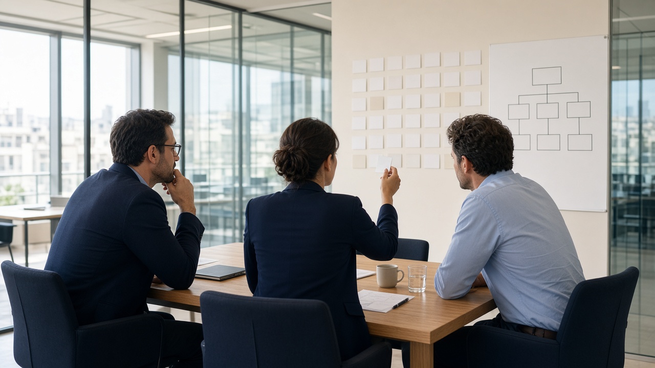 Managers in an Athens office working through how decisions move
